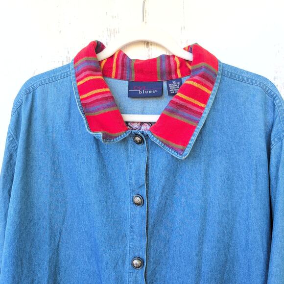 Vintage Embroidered Southwest Blanket Stripe Dopamine CottageCore ButtonDown 3X - Picture 5 of 11
